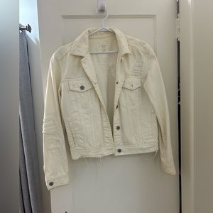 Cream ripped denim jacket
